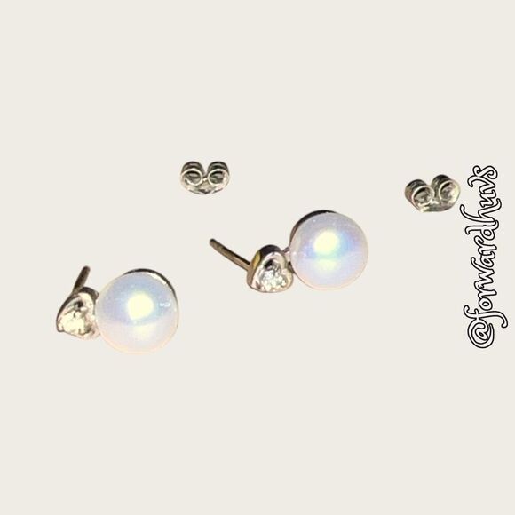 Real Pearl & Glass Earrings Set in 0.925 Sterling Silver Settings - Picture 3 of 10